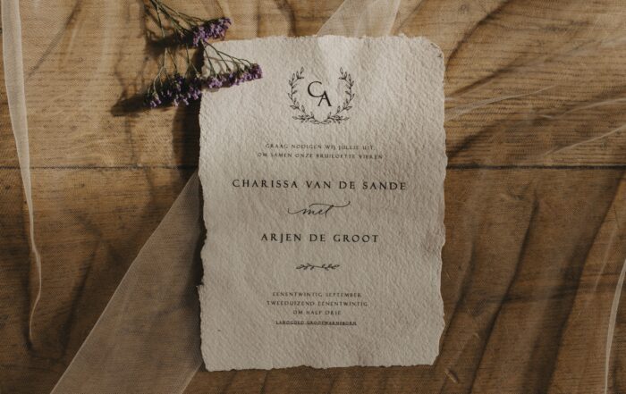 bruiloft kalligrafie stijlvolle trouwkaart handgeschept papier-min-min